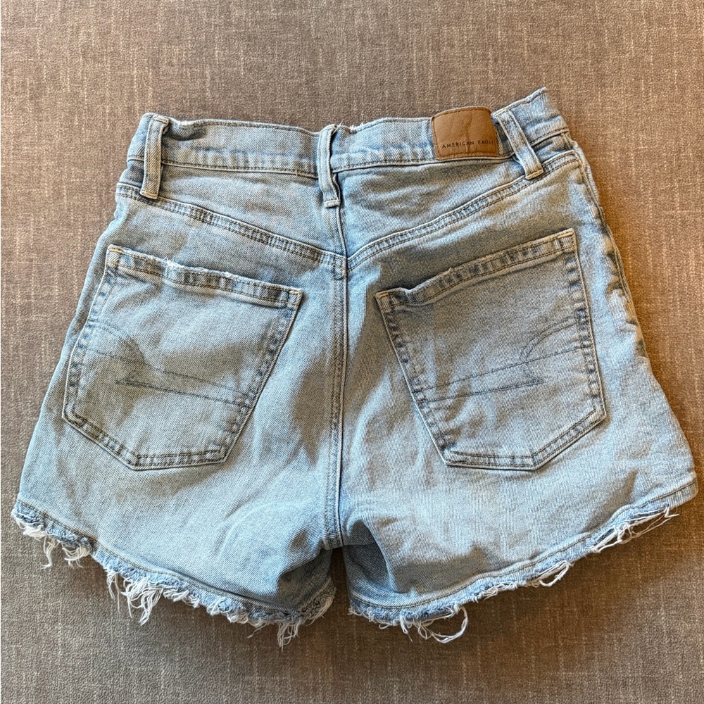 American Eagle 77 Outfitters Light Blue Distressed Denim Shorts - Picture 2 of 3